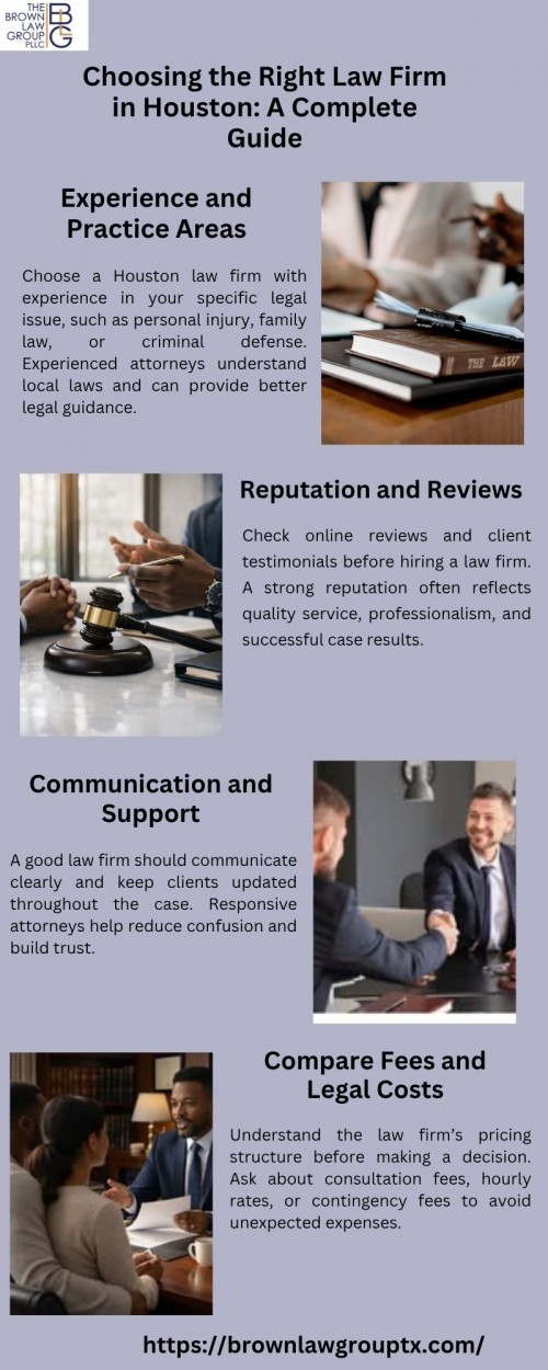Choosing the right law firm in Houston is a important step when you have to handle legal matters, you know. There are several things that can affect your decision, like what others say about them , the track record, plus how they communicate, also the legal fees sometimes feel… different. From my point of view this kind of guide helps you figure out how to find a trusted Houston law firm that actually gives solid legal support and helps protect your rights.
Visit us: https://brownlawgrouptx.com/