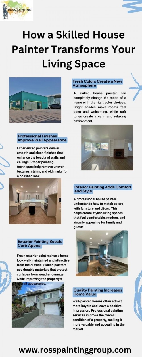 A skilled house painter can sort of refresh your living space by adding clean colors, smooth finishes, and that professional touch, which in turn makes it feel more comfy, more beautiful, and honestly boosts the overall value of your home too. Visit us : https://rosspaintinggroup.com/