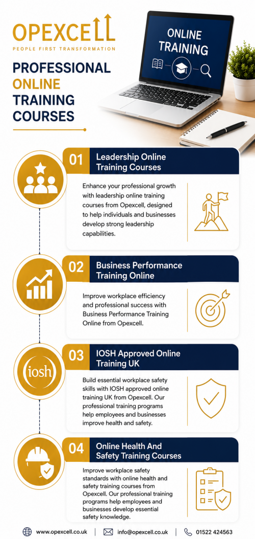 Enhance your professional growth with leadership online training courses from Opexcell, designed to help individuals and businesses develop strong leadership capabilities. Our training programs focus on improving communication, decision-making, confidence, and team management skills for today’s competitive workplace. Opexcell provides flexible online learning solutions that support aspiring leaders and professionals in achieving better performance and career success. With practical knowledge and effective learning strategies, our courses help build strong leaders who can inspire teams and create positive workplace results. Discover how Opexcell’s leadership training solutions can help you develop the skills needed for long-term success.
Visit as:https://opexcell.co.uk/online-training/